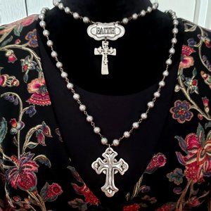 Faith/Cross Faux Pearl Double Strand Necklace